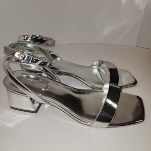 Silver Block Heel Sandals